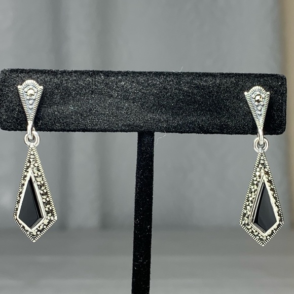 Jewelry - Sterling Silver Kite Black Onyx Marcasite Earrings